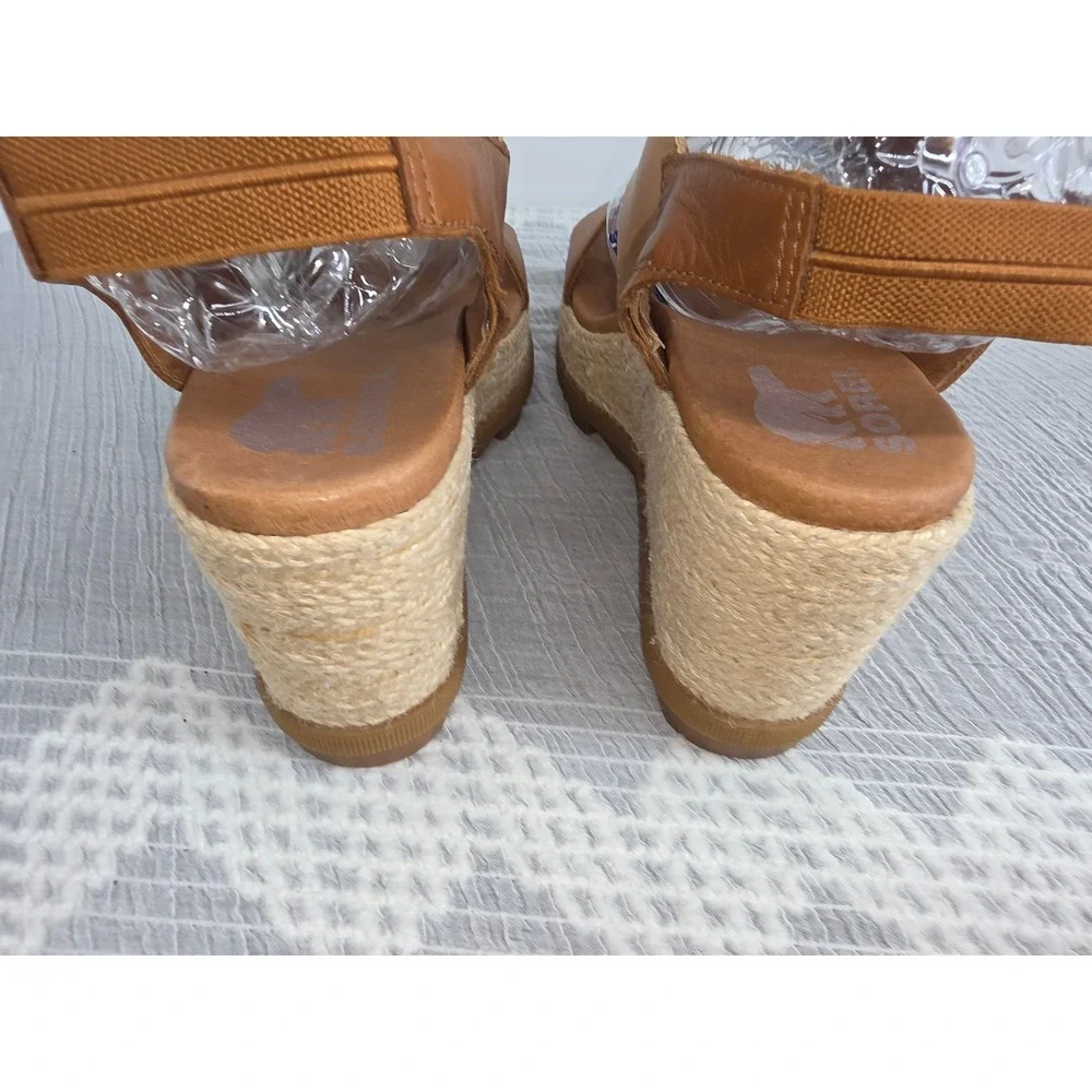 Sorel Joanie II Espadrille Wedge Sandals Tan Brown Leather Slingback 8.5